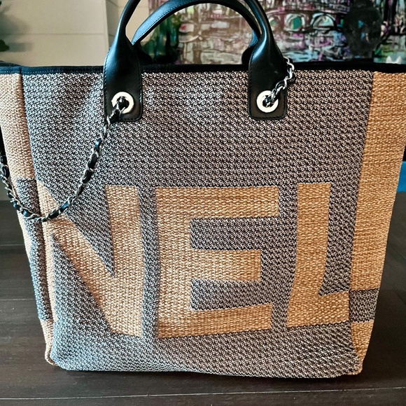 Chanel Black and Brown Large Deauville Logo Shopping Tote 19S Spring/Summer - Picture 12 of 12